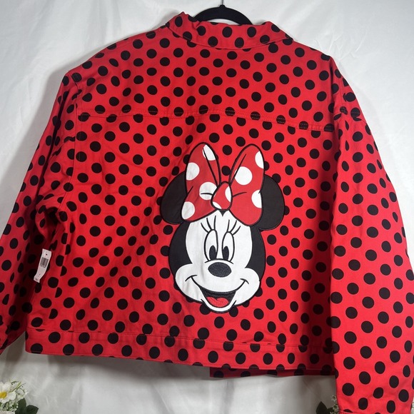 Disney Jackets & Blazers - NEW Disney Jacket 1 X Red Black‎ Minnie Mouse Polka Dot Jean Denim Embroidered